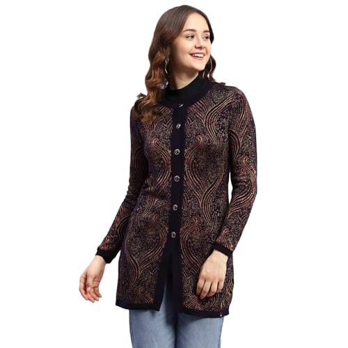 Image of Monte Carlo Womens Self Design Round Neck Full Sleeve Cardigan (1243652RN)