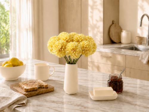 Image of Mandy's 12pcs Artificial Yellow Ball Chrysanthemum Flowers