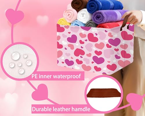 Image of Valentines Day Basket Large Foldable Heart Shaped Storage Box for Gifts Kids Empty Storage Bins Rectangular Toy Organizer Decor (Purple Pink White Love)