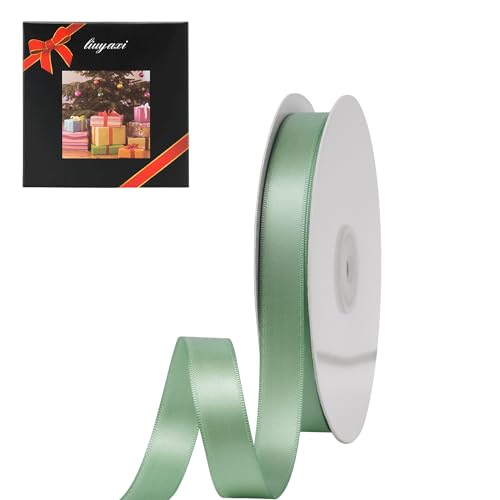 LIUYAXI Sage Green Satin Ribbon, Double Faced 5/8" X Continuous 25 Yards Ribbons Perfect for Gift Wrapping Bows Bouquet Wedding 
