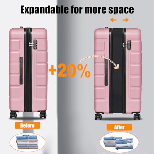 Explorer Lightweight Hardside Expandable Luggage Spinner Wheels Suitcase W/TSA Lock, Pink, 3 Piece Set - Image 5