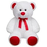WENMOTDY Huge Teddy Bear Stuffed Animal Giant Teddy Bear Plush with Red Ribbon Bow Plush Toy Gift for Girlfriend and Kids 36 inch White