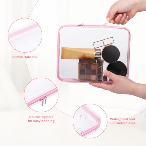 Image of 4 Pcs Clear Hard Shell Zipper Case, Transparent Hard Clear Zipper Case, Large Portable Travel Makeup Bag Organizer Bin for Pencil Cosmetics Building Blocks Puzzles(4Colors)