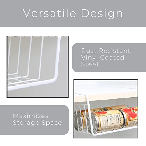 Smart-Design-Undershelf-Storage-Basket-Set-of-6-Medium-Snug-Fit-Arms-Steel-Metal-Wire-Frame-Rust-Resistant-Cabinet-Pantry-Shelf-Organizer-Rack-Kitchen-Bathroom-16-x-55-Inch-White