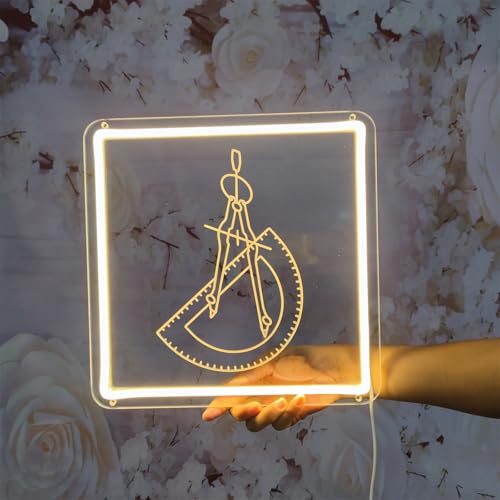 Image of Compass Ruler Neon Signs for Wall Decor, Math Neon Light Sign Learning LED Light Sign for Mathematics Lovers School Research Room Home Decoration, 11 inch x 11 inch