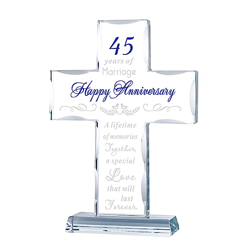 YWHL 45th Anniversary Glass Cross Gift for Parents 45th Wedding Anniversary Romantic Gifts for Wife Husband Gifts for Couple Celebrating 45 Years Of Marriage Decorations