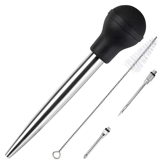 Best Utensils Stainless Steel Turkey Baster Commercial Grade Quality Rubber Bulb Including Marinade Injector Needle And Brush For Easy Clean Up