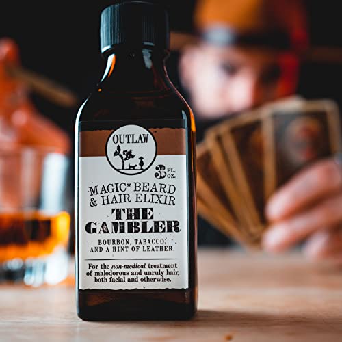 Outlaw Natural Beard Oil For The Whiskey Lover - The Gambler Beard & Hair Oil Smells Like Whiskey, Tobacco & Leather Scent - Natural Oils - Non-Comedogenic #TOP3