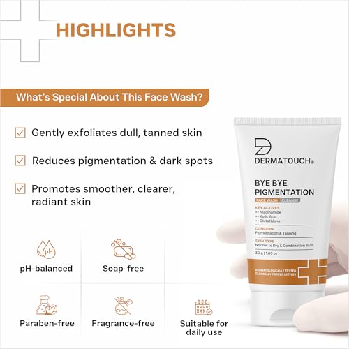 Image of DERMATOUCH Bye Bye Pigmentation Face Wash | Anti Pigmentation Face Wash for Men and Women with Niacinamide, Kojic Acid & Glutathione | 30g