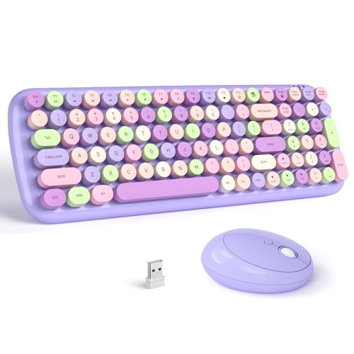 Image of GEEZER Wireless Keyboard and Mouse Combo - Lilac Purple Round Keycap Keyboard 100 Keys - USB 2.4G Receiver Plug Play Typewriter Keyboards for Windows, PC, Laptop, Desktop
