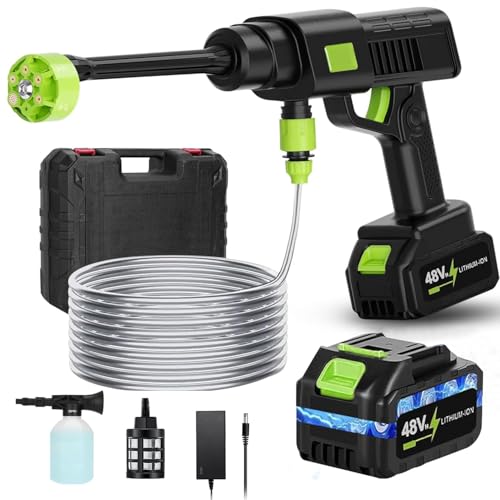 High Pressure Washer Car Washing Machine Cordless Portable Pressure Washer Powerful Brushless Motor 10 Pressure Levels 6-in-1 Nozzle Foam Cannon for Car Yard Cleaning Garden Watering