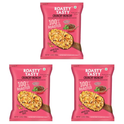 Image of Roasty Tasty Crunchy Munchy 200g (Pack of 6) | Healthy Snack | No Onion No Garlic | Ideal Millet Namkeen for Kids & Adults | Low Calorie Snacks - Roasted Namkeen - No Cholesterol, No Transfat Diet Mixture in Peri Peri Masala | Millet Snacks Items