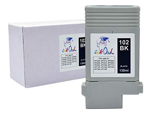 InkOwl Compatible Ink Cartridge Replacement for Canon PFI-102BK (130ml, Black) - iPF500 iPF510 iPF600 iPF605 iPF610 iPF650 iPF655 iPF700 iPF710 iPF720 iPF750 iPF755 iPF760 iPF765