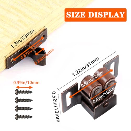 Double Roller Catch Cabinet Latch 2 Pack | Bronze | Kitchen & Bathroom Storage | Secure Cabinet Doors | Easy Installatio