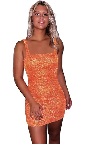 Square Neck Short Homecoming Dresses for Teens 2025 Sparkly Sequin Tight Mini Prom Cocktail Party Gowns