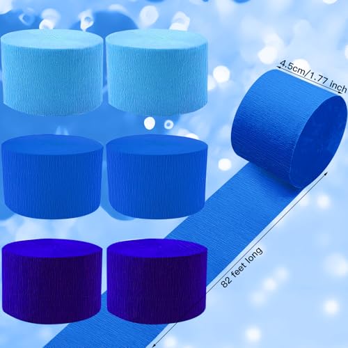 Image of Crepe Paper Streamers 6 Rolls 492ft, Blue Crepe Paper Decorations for Birthday Baby Shower Wedding Party Decor DIY Gift Wrapping, 1.77 Inch x 82 Ft /Roll