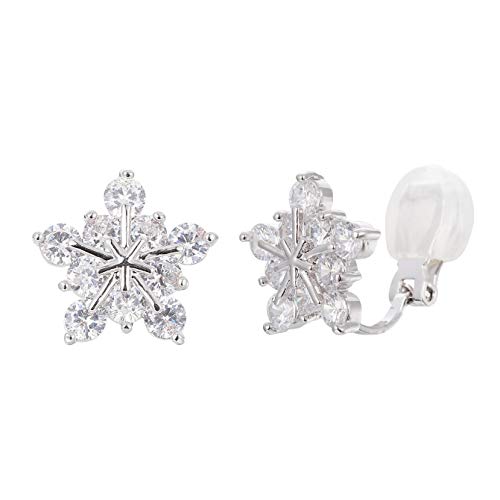 SELOVO Snowflake Cubic Zirconia Clip on Stud Earrings for Women Girls Silver Tone