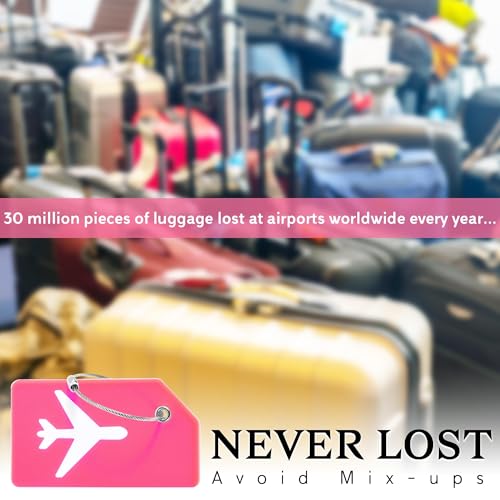 Image of Silicone Luggage Tag for Suitcases with Stainless Loop, TSA Approved, Privacy Protection Travel Essentials Bag Tags by Gostwo, Pink, 3.6 inch x 2 inch x 0.25 inch, Playful /Feminine