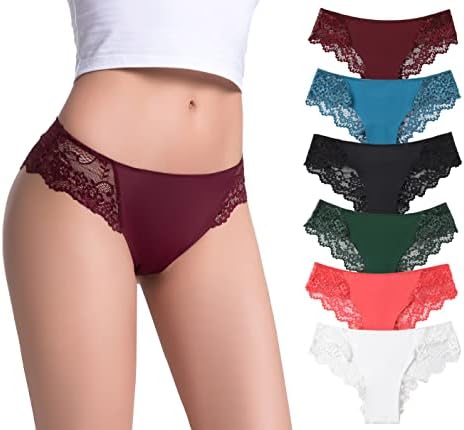 Flonica Cheeky Lace Panties for Women, Sexy Women's Tangas, Seamless No Show Underwear, Pack of 6
