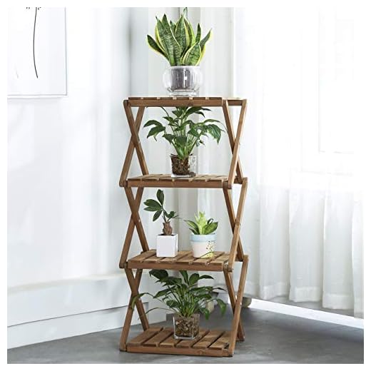 Sunnyglade 4-Tier Foldable Flower Rack Plant Stand Wood Shelf Multipurpose Utility Storage Rack Books Picture Frames Shelves for Yard Garden Patio Balcony Bedroom Brown
