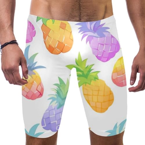Swimsuit for Men & Boys,Competition Lap Swim Suit, Square Leg Endurance Training,Colored Pineapple Pattern