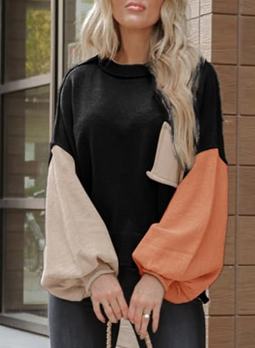 Image of Dokotoo Women's Sweater Tops 2026 Ribbed Knitwear Lantern Pullover Sweater | Fall Winter Outfits,Bell Sleeve,Crewneck,Lightweight Knit Pullover,Soft Comfy Tops,Teacher Vacation