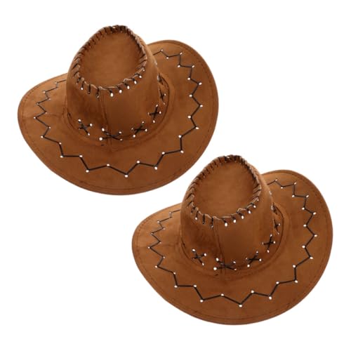 2pcs Cowboy Hat Wide Brim Fedora with Chin Strap for Boys and Stylish Sun Protection Western Hat for Cosplay and Outdoor Fun Chocolate
