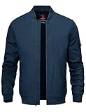 TBMPOY Men's Lightweight Bomber Jackets Light Windbreaker Casual Stylish Fall Golf Zip Up Fashion Dress Business Varsity Navy L