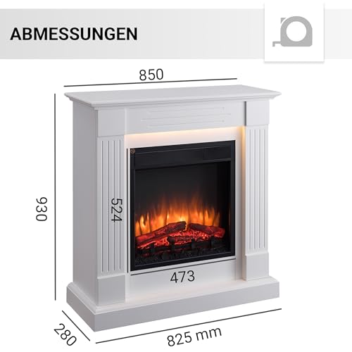 BALDERIA Elektrokamin Ladina - Elektrischer Standkamin mit 3D-Flammeneffekt, Elektro Heizung 2000W, LED-Beleuchtung, Fernbedienung, Timer & Thermostat - Weiß