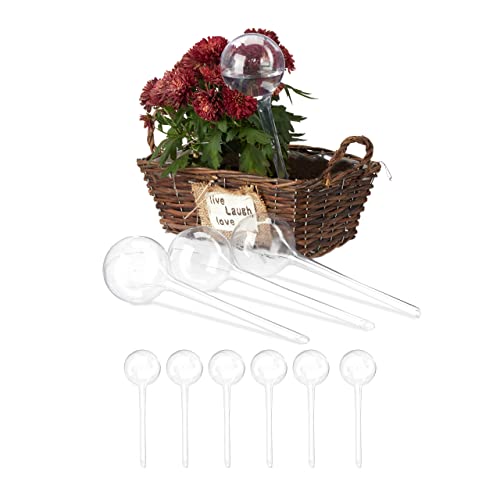 Relaxdays Bewässerungskugeln, 10er Set, HxD: 28x8 cm, Durstkugeln für Blumen & Pflanzen, 250 ml, Kunststoff, transparent
