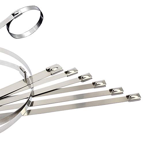 Paquet de 50 Colliers de Serrage en Acier Inoxydable - 350 mm x 4,6 mm - Attaches-Câbles en Acier Inoxydable de Haute Qualité SS304 - Autobloquant pour Une Installation Facile Cover