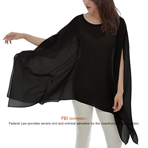 Max Hsuan Women's Loose Solid Sheer Chiffon Caftan Poncho Batwing Tunic Top Blouse Summer Oversized Shirts3