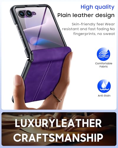 Image of for Motorola Razr+ Plus 2026 Case /Razr+ Plus 2025 Case with Hinge Protection & Built-in Outer Screen Protector, PU Leather Matte PC Shockproof Cover, Ultra Slim Case for Razr+ 2026 /2025-Purple