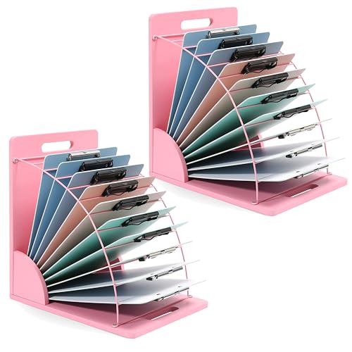conifrag 2 Pack Clipboard Holder - 12 Layer Clipboard Storage Rack Wooden Clipboards Organizer With Sturdy Metal Shelf for Classroom Office Desk Essentials Supplies Workshop Teacher Must Haves