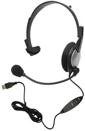 Andrea Communications NC-181VM USB On-Ear Monaural Computer Headset with Noise-canceling Microphone, in-line Volume/Mute Controls, and Built-in External Sound Card and USB Plug, Black, Grey, Silver