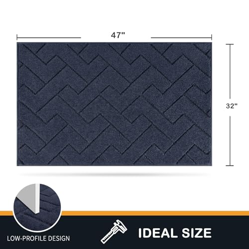 PURRUGS Dirt Trapping Door Mat 32" x 47", Non-Slip Machine Washable Entry Rug, Shoe Scraper, Dog Doormat, Super Absorbent Welcome Mat for Front & Back Door, Muddy Wet Shoes & Paws, Navy Blue