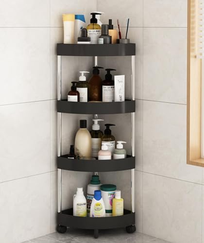 Hufgiudバスルーム 浴室用ラックコーナー ラック ステンレス 3〜5段のシャンプーラック 水切り サビ防止 調味料収納 浴室収納 台所収納 バスルーム整理 (ブラック,4段(36*26*89cm))