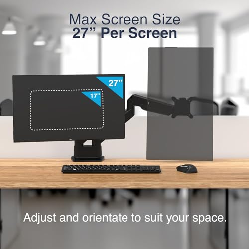 Image of Desky Dual Monitor Arm, Adjustable Desk Mount for 17-27 inch Screens, VESA Compatible Double Monitor Stand with Articulating Arms, Space-Saving Dual Monitor Mount for Home or Office (Space Gray)
