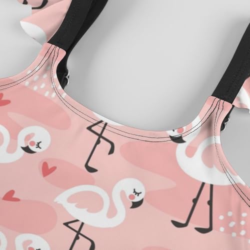Image of Girls One Piece Swimsuit Cute Alpacas Hearts Stars Ruffles Swimwear Bathing Suits 3-12 Years