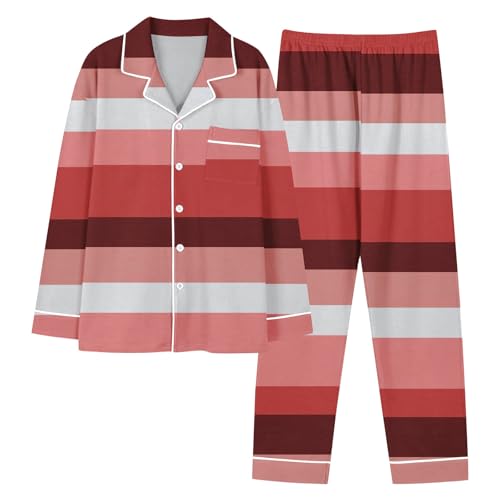 Mens Striped Pajama Sets 2 Piece Long Sleeve Button Down Shirts and Trousers Casual Outfits Soft Comfort Sleepwear Plus Size