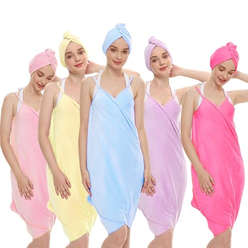 Juego de toallas y gorras de baño absorbentes de microfibra para el secado rápido del cabello 6