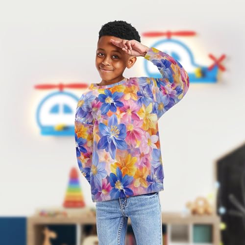 JUNZAN Spring Flowers Blue Kids Girls Sweatshirt Hoodie Long Sleeve Hoodie for Boys Party 4T4