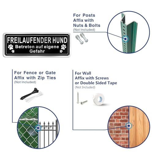 SINMAO Schild Freilaufender Hund Retro Schwarz 25x9cm Gebürstetes Aluminium, Schild Achtung Hund Betreten auf Eigene Gefahr 2 Stück