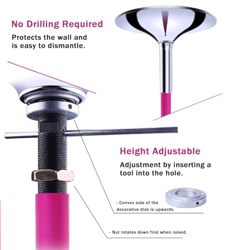 Barre de pole dance plafond fixe rose Φ45mm en acier robuste pour studio - 5