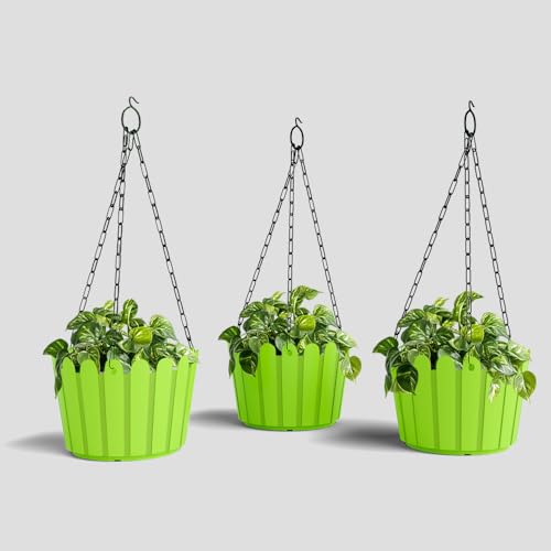 Image of YUCCABE ITALIA SHERA Hanging Fence 8 INCH Planter Pot Plastic Flower Hanging Pots for Home Decoration Sutiable for Indoor and Outdoor (Green, Pack of 3)