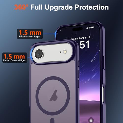 Image of SUPFINE Magnetic for iPhone Air Case (Compatible with MagSafe)(Military Grade Drop Protection) Slim Translucent Matte Shockproof with Anti-Fingerprint Phone Cover for 17 Air,Dark Purple