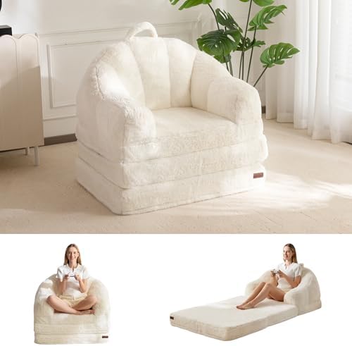 MAXYOYO Klappsofa, Bequemer Kunstfellstoff, Umwandelbares Bodensofa mit Griff, Sitzsack für Erwachsene, Schlafsessel mit Schlaffunktion für Wohnzimmer und Schlafzimmer