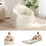 MAXYOYO Folding Sofa Bed, Comfy Faux Fur Fabric, Convertible Floor Sofa Lounge with Handle, Single Bean Bag Chair for Adults, Sleeper Chair for Living Room Bedroom