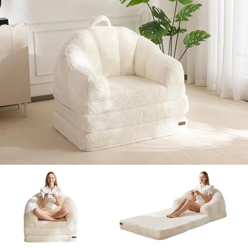 MAXYOYO Canapé-Lit Pliant, Tissu Confortable en Fausse Fourrure, Canapé Convertible avec Poignée, Fauteuil Poire Simple pour Adultes, Fauteuil-Lit pour...