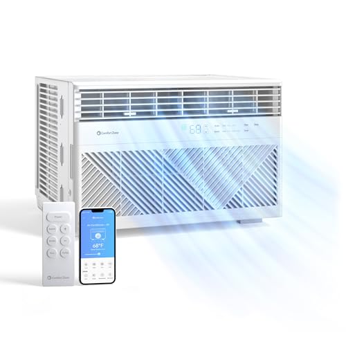 Comfort Zone Window Mounted Smart Wi-Fi Room Air Conditioner with Remote Control, 8,000 BTU, Digital Display, 4 Speed Settings, 4 Mode Settings, 24-Hour Timer, Sleep Setting, and Eco Mode, CZ12758